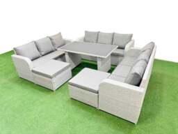 Rackhams Patio Garden Furniture Sets with Black Glass Top Dining Table 3 Seater Sofa 2 Big Stool Light Grey - thumbnail 2