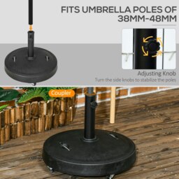 Rackhams 23.5kg Resin Outdoor Garden Parasol Base with Wheels and Retractable Handles, Round Umbrella Stand Weight for Poles of 38mm to 48mm - Black - thumbnail 3