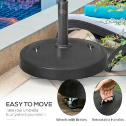 Rackhams 23.5kg Resin Outdoor Garden Parasol Base with Wheels and Retractable Handles, Round Umbrella Stand Weight for Poles of 38mm to 48mm - Black - thumbnail 4