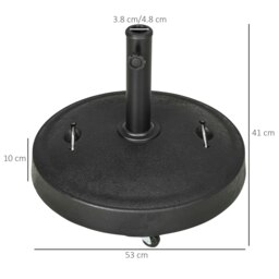 Rackhams 23.5kg Resin Outdoor Garden Parasol Base with Wheels and Retractable Handles, Round Umbrella Stand Weight for Poles of 38mm to 48mm - Black - thumbnail 5