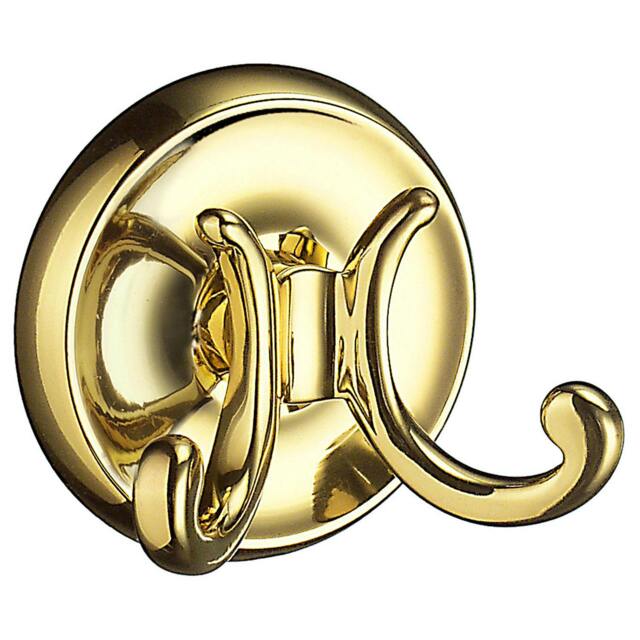 Rackhams Polished Brass Double Towel Hook Rail (70mm) Wall Mounted Bathroom Rectangular Robe Hooks Clothes Hanger Coat Peg - image 1