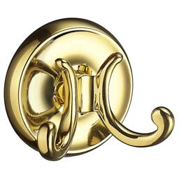 Rackhams Polished Brass Double Towel Hook Rail (70mm) Wall Mounted Bathroom Rectangular Robe Hooks Clothes Hanger Coat Peg