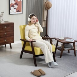Rackhams Velvet Armchair with Solid Wood Frame and Thick Padded, Champagne - Yellow - Nordic, modern - 1 - thumbnail 2