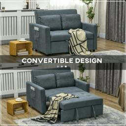 Rackhams Loveseat Sofa Bed, Convertible Bed Settee with 2 Cushions, Side Pockets for Living Room, Charcoal Grey - thumbnail 4