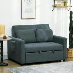Rackhams Loveseat Sofa Bed, Convertible Bed Settee with 2 Cushions, Side Pockets for Living Room, Charcoal Grey - thumbnail 2