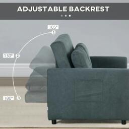 Rackhams Loveseat Sofa Bed, Convertible Bed Settee with 2 Cushions, Side Pockets for Living Room, Charcoal Grey - thumbnail 5