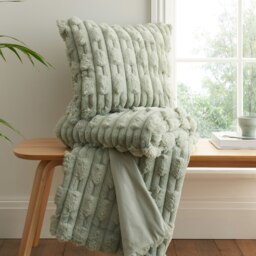 Rackhams So Soft Carved Faux Fur Cushion - Sage Green - Sage Green - 50x50cm - thumbnail 2