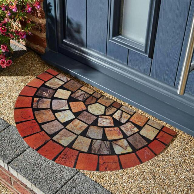 Rackhams Halfmoon Tile Barrier Doormat - Red Edge - image 1