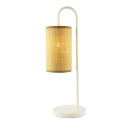 Rackhams Vintage Classic White Gloss Table Lamp with Tubular Woven Rattan Shade