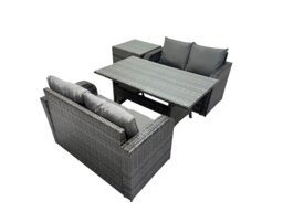 Rackhams 4 Seat Outdoor Wicker PE Rattan Garden Furniture Set Dining Table Sofa Sets with Side Table Dark Grey Mixed - thumbnail 2