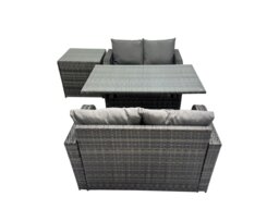 Rackhams 4 Seat Outdoor Wicker PE Rattan Garden Furniture Set Dining Table Sofa Sets with Side Table Dark Grey Mixed - thumbnail 1