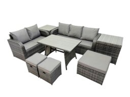 Rackhams Garden Rattan Outdoor Furniture Set 8 Seater with Love Sofa 3 Seater Sofa 2 Side Table 3 Stool Dark Grey - thumbnail 1