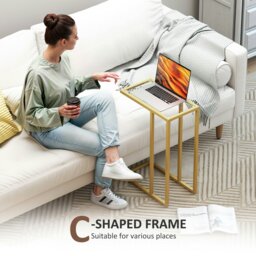 Rackhams C-Shaped Side Table, End Table with Tempered Glass Tabletop, Gold - Gold Tone - thumbnail 3