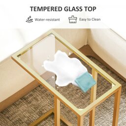 Rackhams C-Shaped Side Table, End Table with Tempered Glass Tabletop, Gold - Gold Tone - thumbnail 4