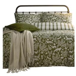 Rackhams Skandi Woodland Reversible Brushed Cotton Duvet Cover Set - Thyme Green - King - Thyme Green - 100% Cotton - thumbnail 4