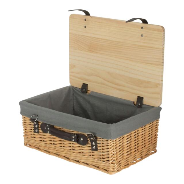 Rackhams Buff Grey Lined Willow Picnic Basket with Pinewood Lid - Medium - 1 - Wicker and Pinewood