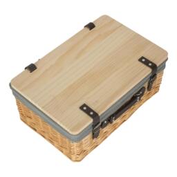 Rackhams Buff Grey Lined Willow Picnic Basket with Pinewood Lid - Medium - 1 - Wicker and Pinewood - thumbnail 3