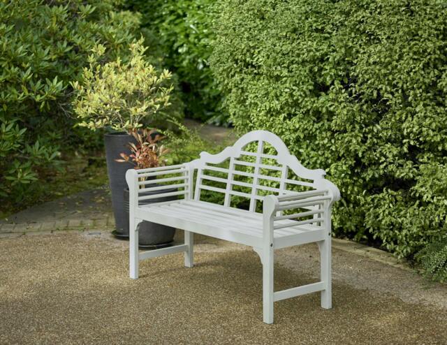 Rackhams PU Painted Lutyens Style Wooden Garden Bench - Pearl White - Acacia Wood - Pearl White