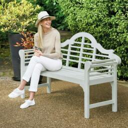 Rackhams PU Painted Lutyens Style Wooden Garden Bench - Pearl White - Acacia Wood - Pearl White - thumbnail 5
