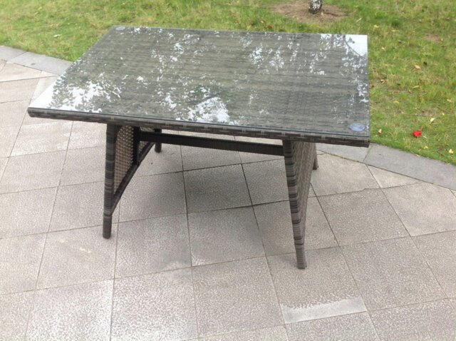 Rackhams Dark Grey Mixed Rattan Dining Table Garden Furniture With Clear Tempered Glass - image 1