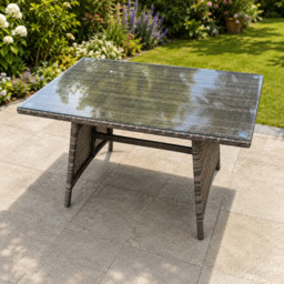 Rackhams Dark Grey Mixed Rattan Dining Table Garden Furniture With Clear Tempered Glass - thumbnail 1