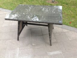 Rackhams Dark Grey Mixed Rattan Dining Table Garden Furniture With Clear Tempered Glass - thumbnail 1
