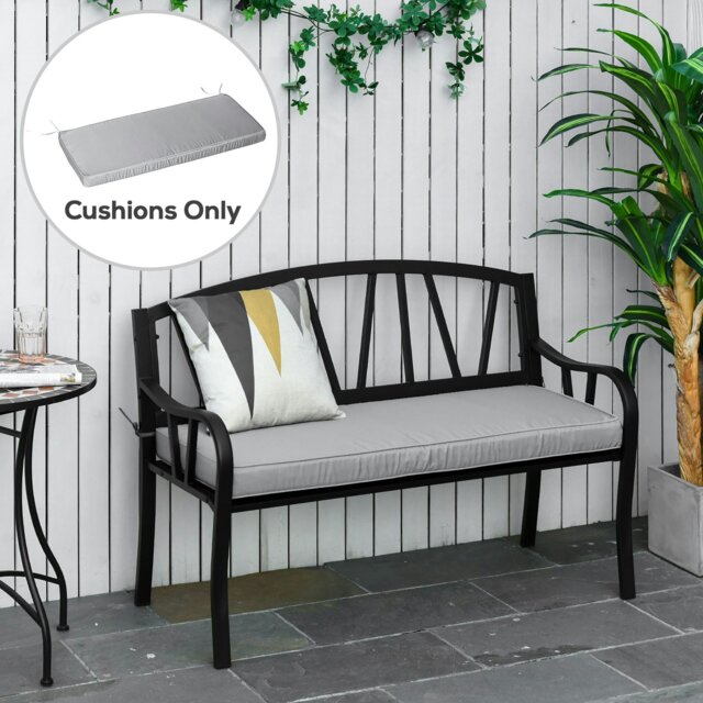Rackhams Garden Bench Cushion 2 Seater Seat Pad Indoor& Outdoor Use Black - Light Grey - Polyester - 120cm x 50cm x 8cm - image 1