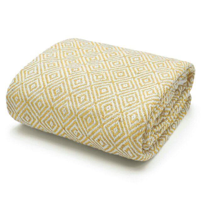 Rackhams Luxury Jacquard Diamond Cotton Tassel Throw - 178cm x 254cm - Grey