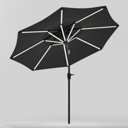 Rackhams 3M Sunbrella Umbrella Dark Grey Lighted Market with Solar Strip LED Lights - Parasol + Rattan#2 Effect 14KG Resin tank base - thumbnail 4