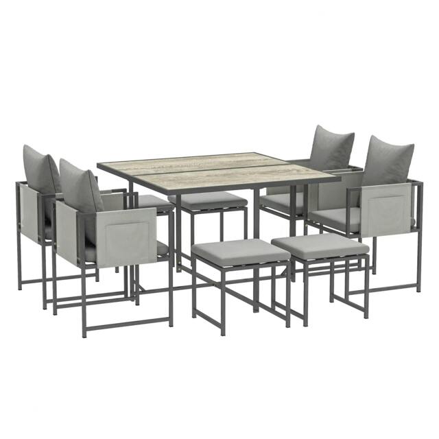Rackhams Nine-Piece Steel Frame Garden Dining Set - Grey