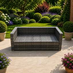 Rackhams 3 Seater Rattan Lounge Sofa with Seat and Back Cushion - Grey - thumbnail 3
