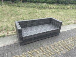 Rackhams 3 Seater Rattan Lounge Sofa with Seat and Back Cushion - Grey - thumbnail 5