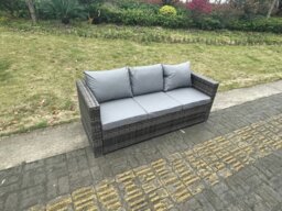 Rackhams 3 Seater Rattan Lounge Sofa with Seat and Back Cushion - Grey - thumbnail 2