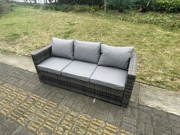 Rackhams 3 Seater Rattan Lounge Sofa with Seat and Back Cushion - Grey - thumbnail 3