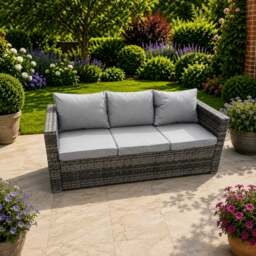 Rackhams 3 Seater Rattan Lounge Sofa with Seat and Back Cushion - Grey - thumbnail 2