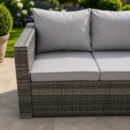 Rackhams 3 Seater Rattan Lounge Sofa with Seat and Back Cushion - Grey - thumbnail 4