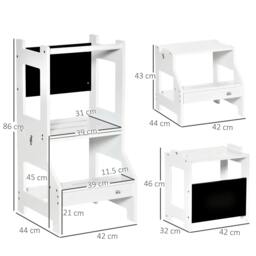 Rackhams 2 in 1 Kids Kitchen Step Stool with Safety Rail Toddler Steps with Chalkboard for Kitchen Bathroom, White - thumbnail 3