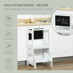 Rackhams 2 in 1 Kids Kitchen Step Stool with Safety Rail Toddler Steps with Chalkboard for Kitchen Bathroom, White - thumbnail 6