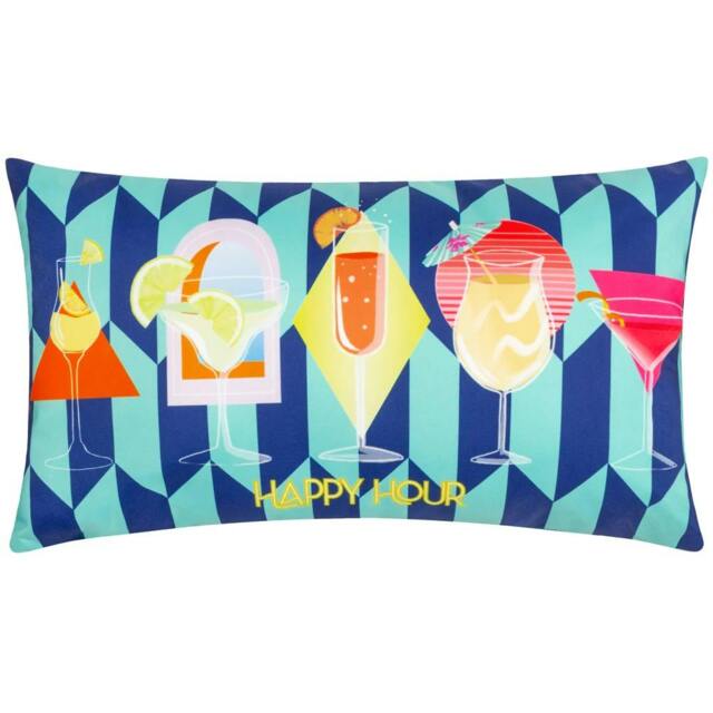 Rackhams Happy Hour Abstract Outdoor Cushion Cover - Blue - 50cm x 30cm - Blue - 100% Polyester - image 1