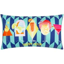 Rackhams Happy Hour Abstract Outdoor Cushion Cover - Blue - 50cm x 30cm - Blue - 100% Polyester - thumbnail 1
