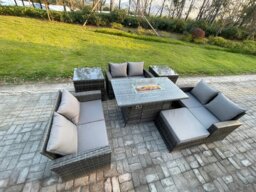 Rackhams High Back Rattan Garden Furniture Sofa Sets with Outdoor Furniture Gas Fire Pit Dining Table Set 2 Side Tables Big Footstool Dark Grey Mixed - thumbnail 2