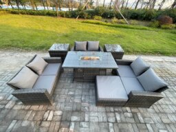 Rackhams High Back Rattan Garden Furniture Sofa Sets with Outdoor Furniture Gas Fire Pit Dining Table Set 2 Side Tables Big Footstool Dark Grey Mixed - thumbnail 1