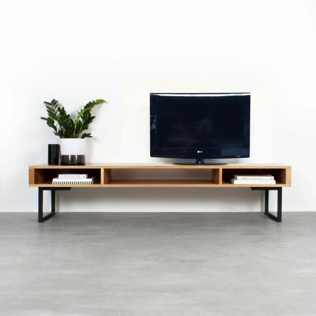 "Rackhams Marston Wide TV Stand on Minimalist Square Legs - Walnut - 25cm (10"") Square Legs - 200cm (79"") wide" - image 1