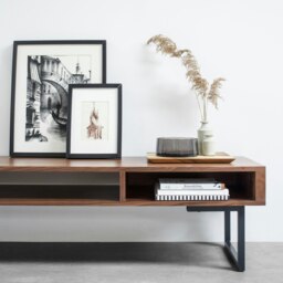 "Rackhams Marston Wide TV Stand on Minimalist Square Legs - Walnut - 25cm (10"") Square Legs - 200cm (79"") wide" - thumbnail 6