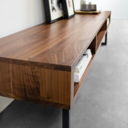 "Rackhams Marston Wide TV Stand on Minimalist Square Legs - Walnut - 25cm (10"") Square Legs - 200cm (79"") wide" - thumbnail 5