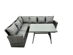 Rackhams 6 Seater Rattan High Back Garden Furniture Set with Left Corner Sofa & Dining Table - Dark Grey - thumbnail 3