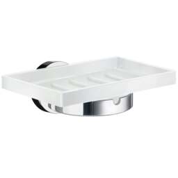 Rackhams Porcelain Rectangular Soap Dish Tray and Polished Chrome Wall Mounted Holder with Concealed Screws for Bath Shower Bathroom