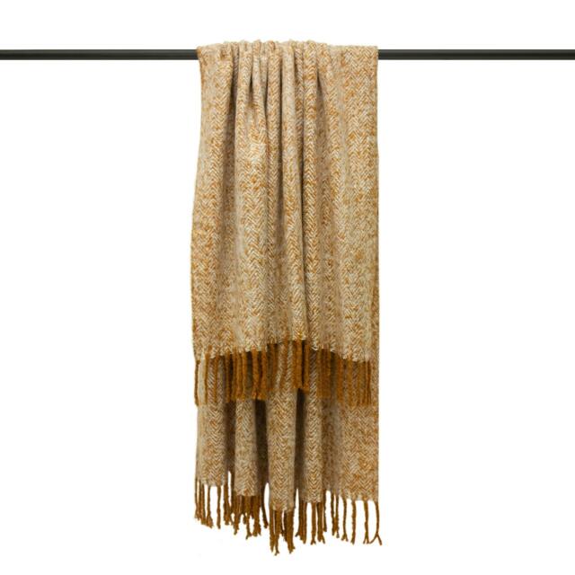 Rackhams Weaver Throw with Herringbone Design - Gold - One Size - Gold - 100% Acrylic - image 1