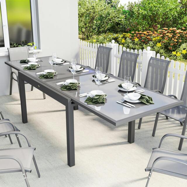 Rackhams Aluminium Extending Garden Table, Glass Top Dining Table, Grey - 1 - 135/270 x 90 x 75 cm - 90 - image 1
