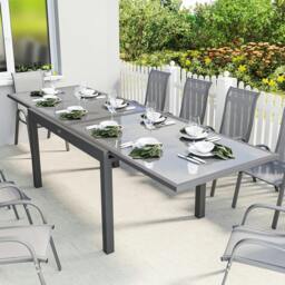 Rackhams Aluminium Extending Garden Table, Glass Top Dining Table, Grey - 1 - 135/270 x 90 x 75 cm - 90 - thumbnail 1